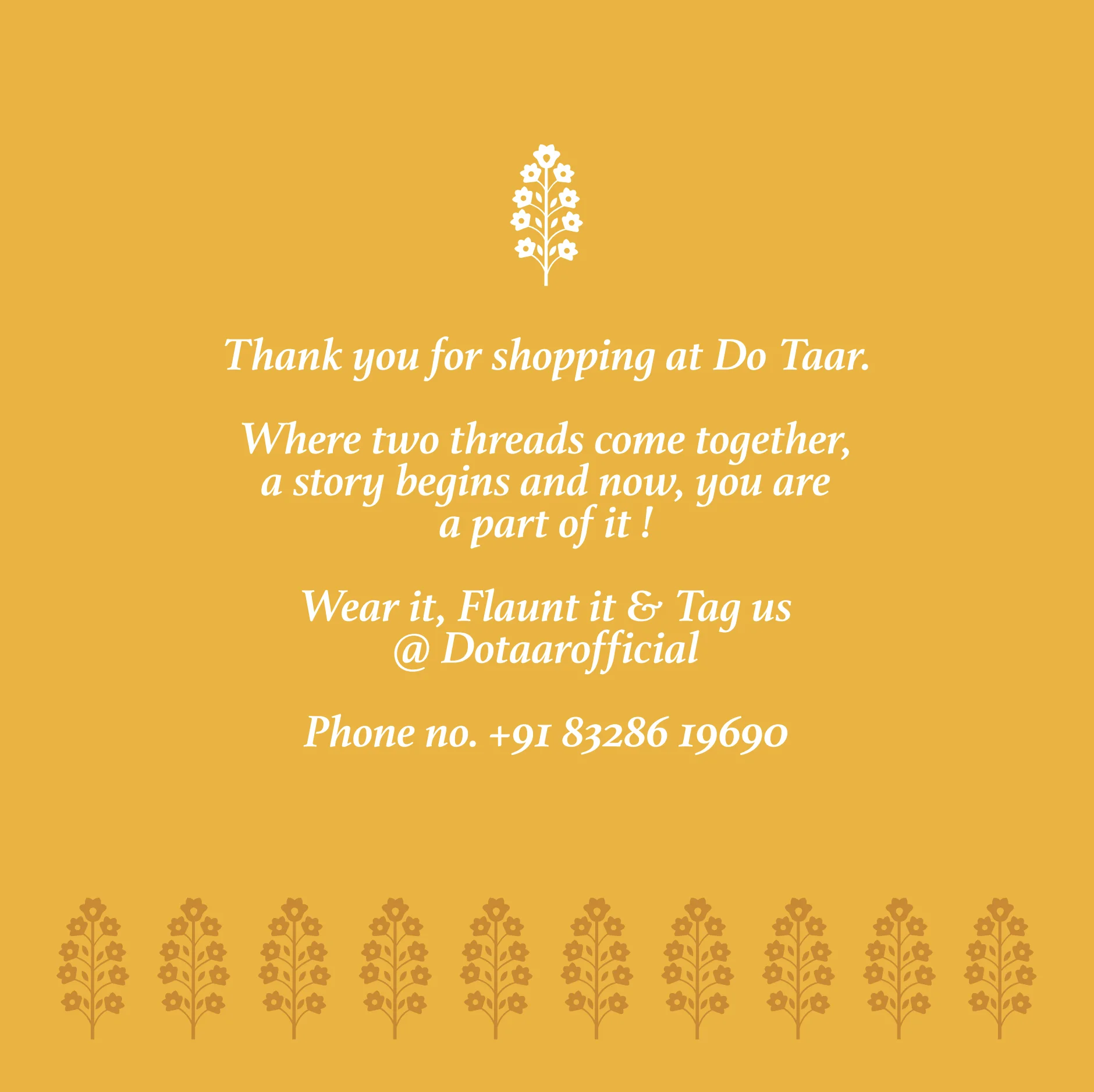 Thank-you card, Do Taar, handcrafted fashion branding by Blue Owl Design Studio, Hyderabad