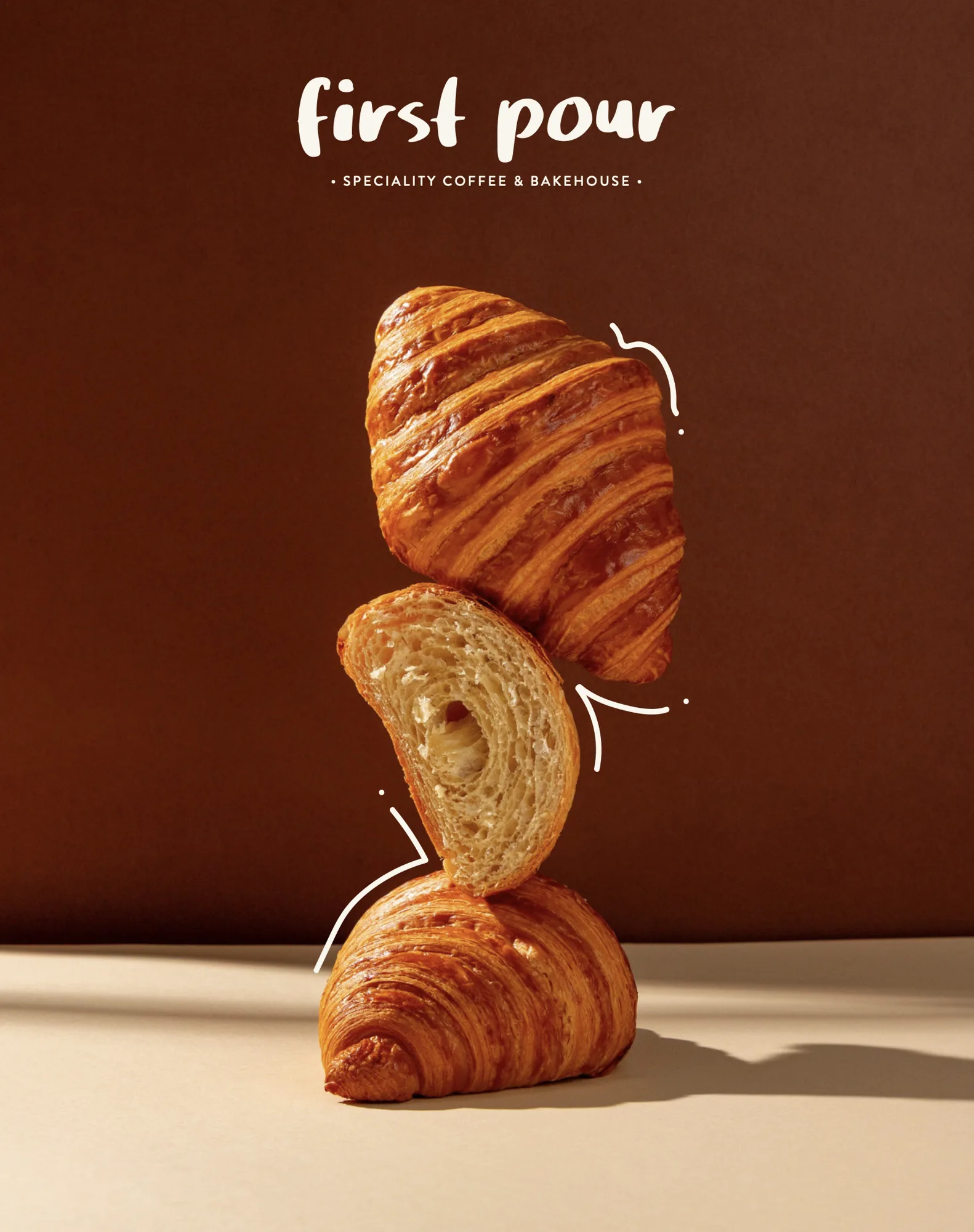 Bakehouse poster, First Pour, café & bakehouse branding by Blue Owl Design Studio, Hyderabad