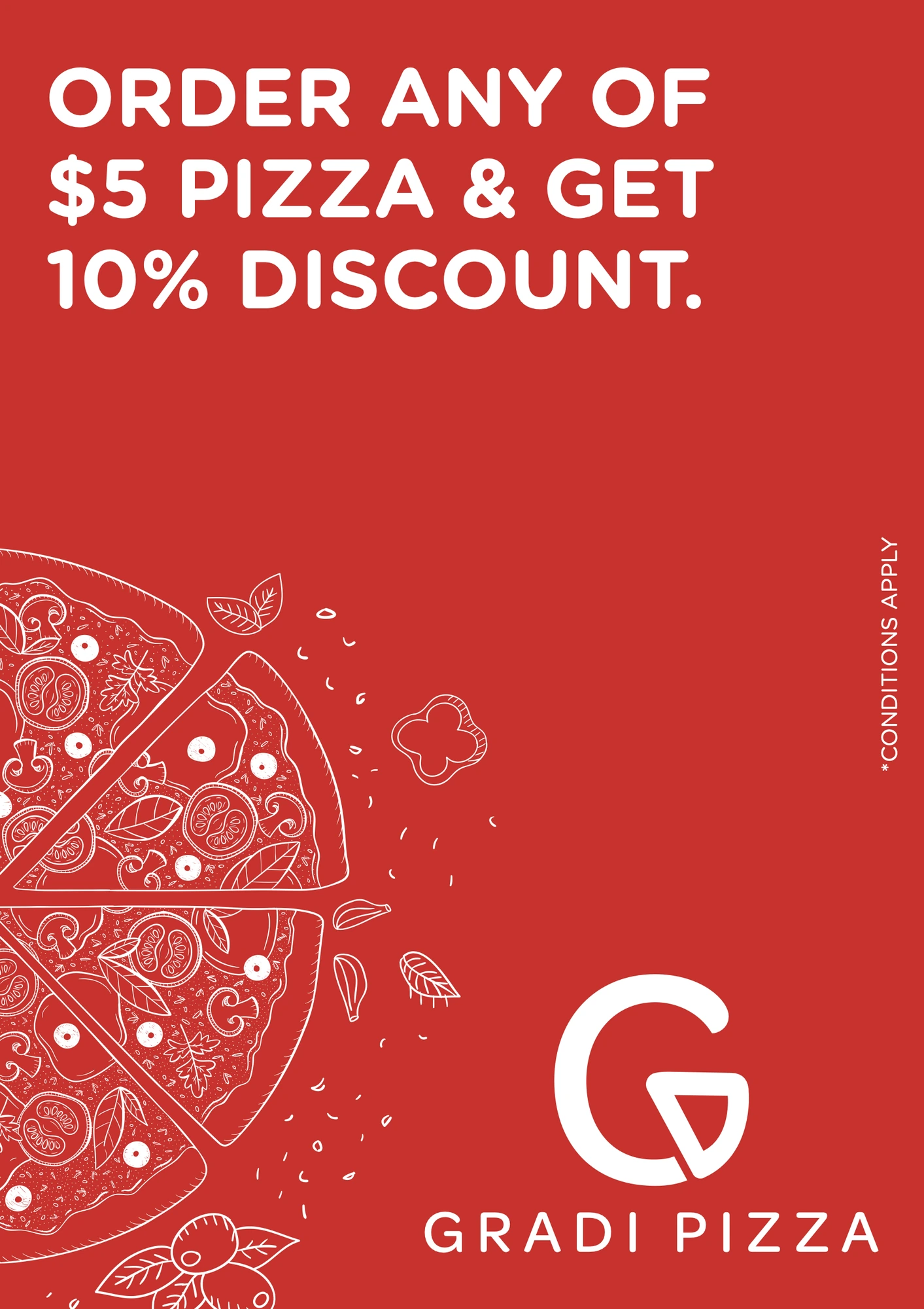 $5 pizzas (In-store posters), Gradi Pizza, pizzeria branding by Blue Owl Design Studio, Hyderabad