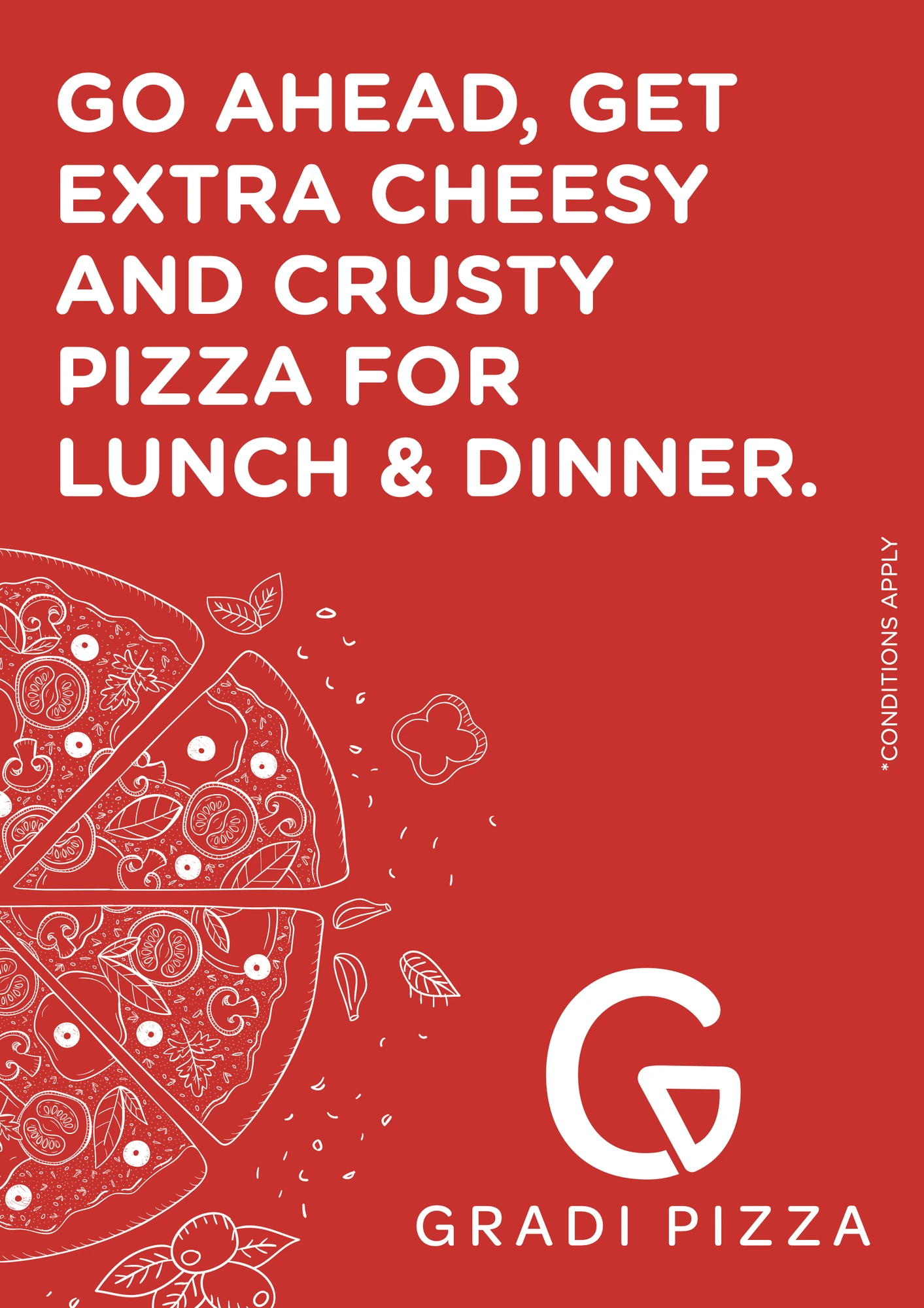 Lunch & dinner (In-store posters), Gradi Pizza, pizzeria branding by Blue Owl Design Studio, Hyderabad