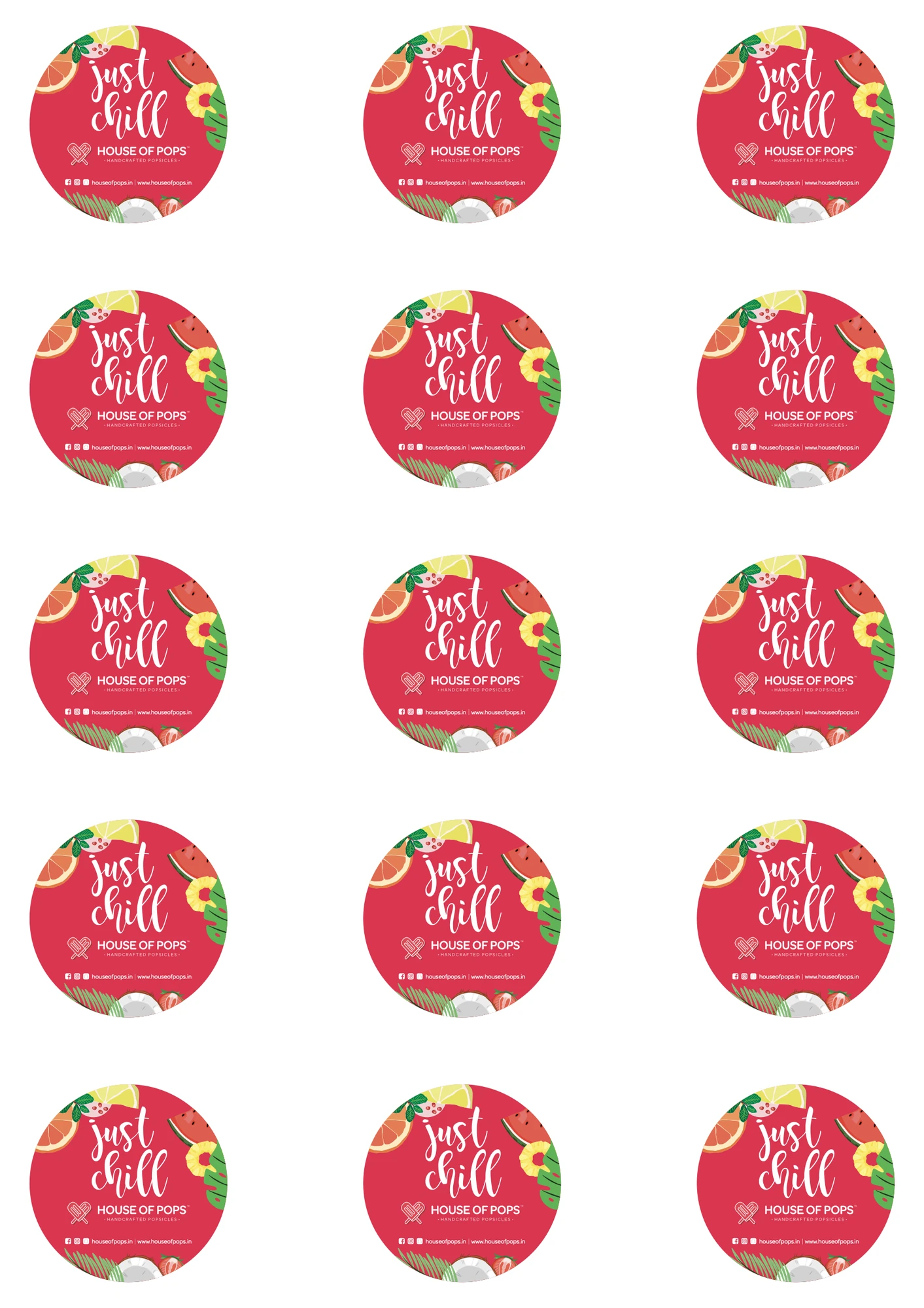 Lid label & Just Chill stickers, 2 of 2, House of Pops, food & beverage branding by Blue Owl Design Studio, Hyderabad