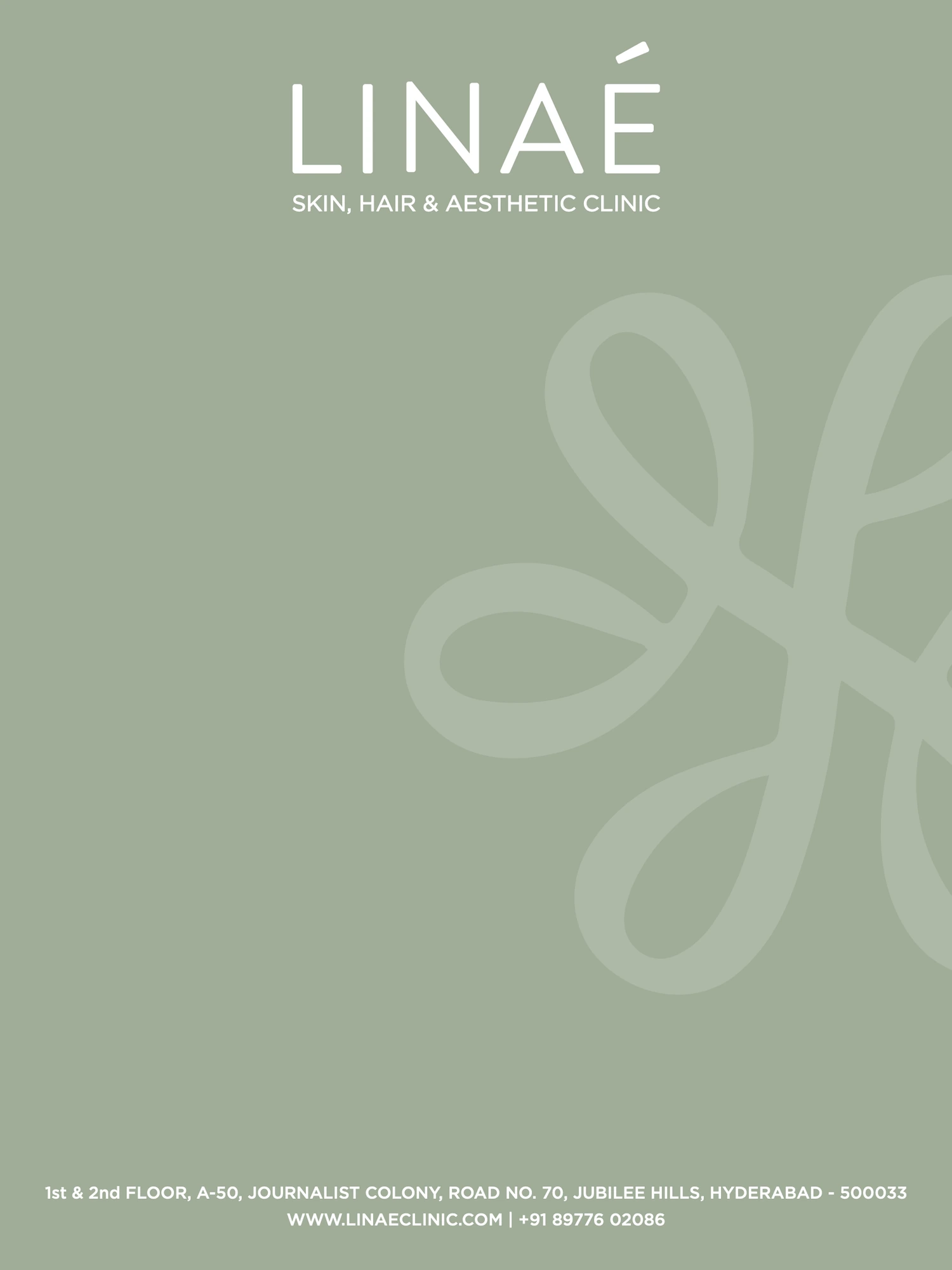 Cover (Brochure), LINAÉ, healthcare & aesthetics branding by Blue Owl Design Studio, Hyderabad