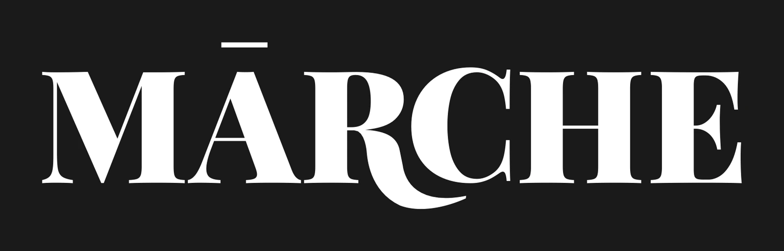 Mārche logo, white on ink