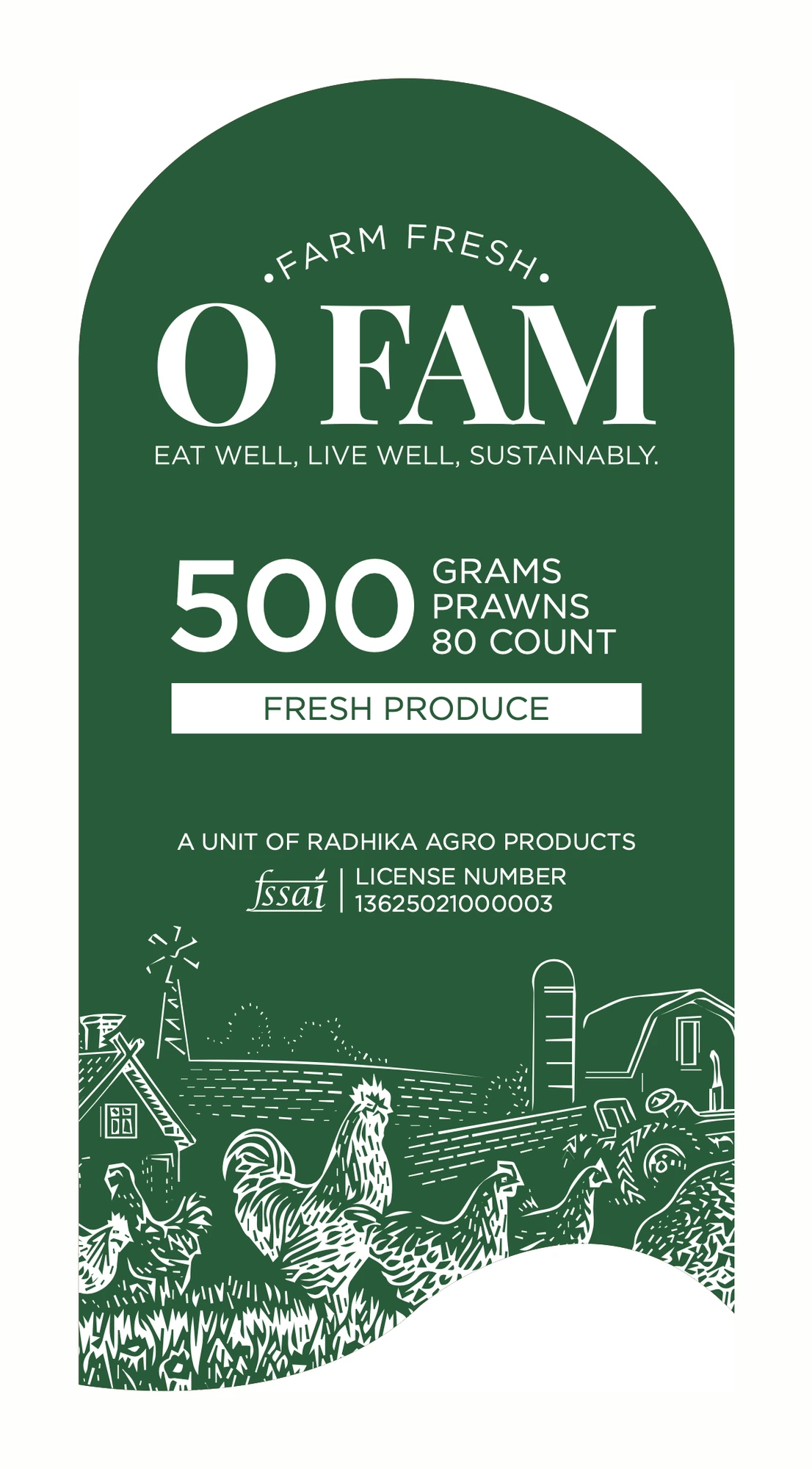 Prawns (Meat & seafood labels), O Fam, food & beverage branding by Blue Owl Design Studio, Hyderabad