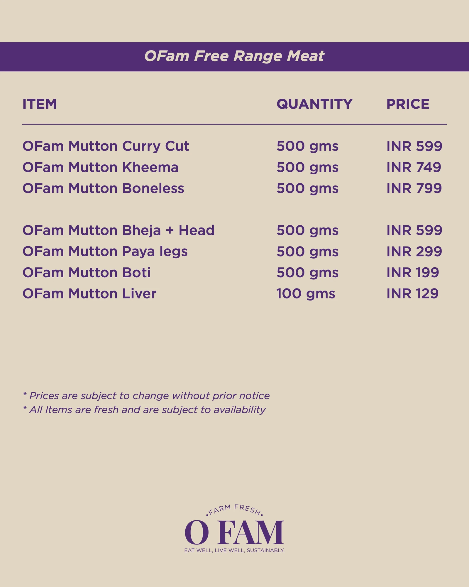 Price menus, 2 of 3, O Fam, food & beverage branding by Blue Owl Design Studio, Hyderabad