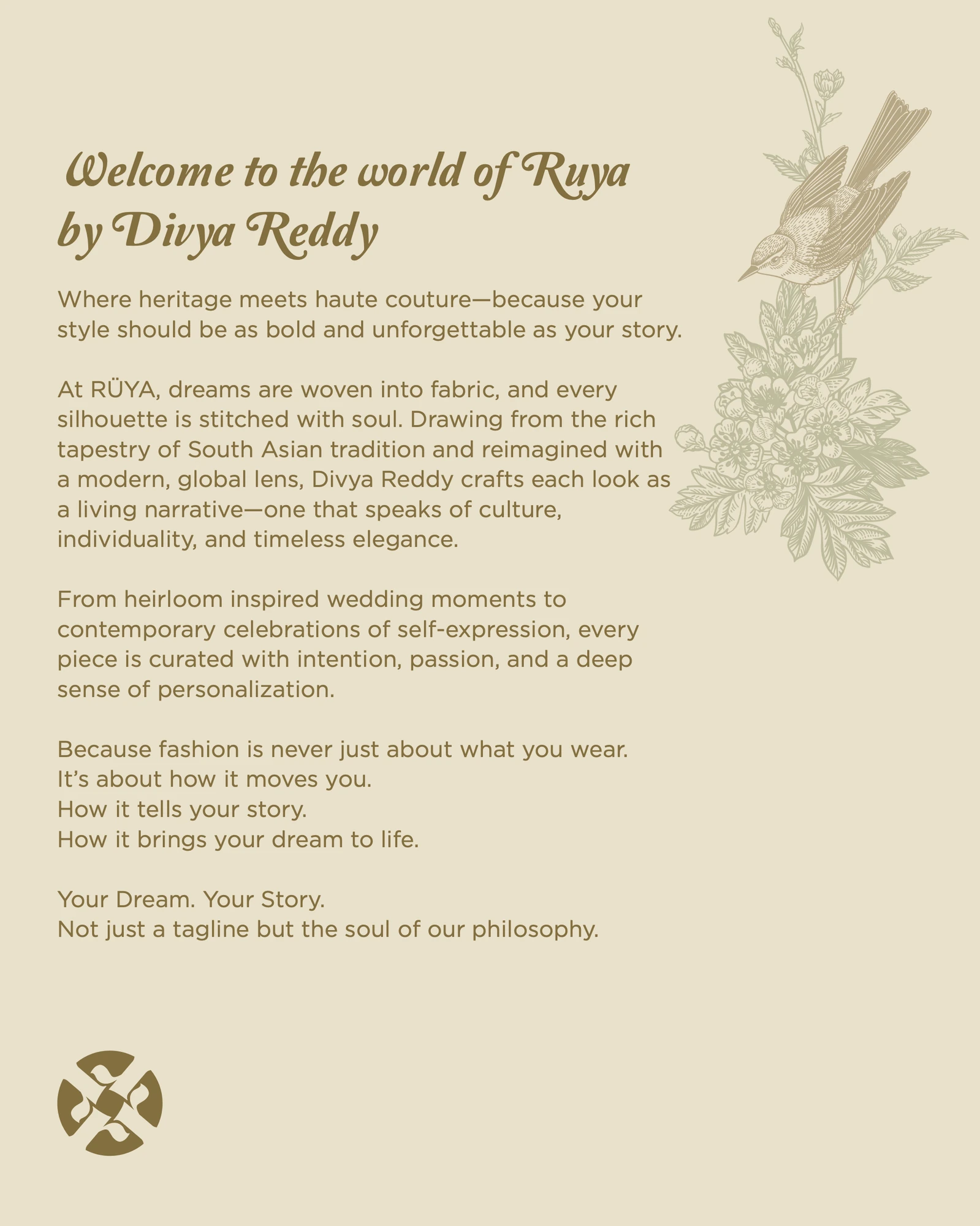 Welcome (Lookbook), Rüya, fashion & couture styling branding by Blue Owl Design Studio, Hyderabad