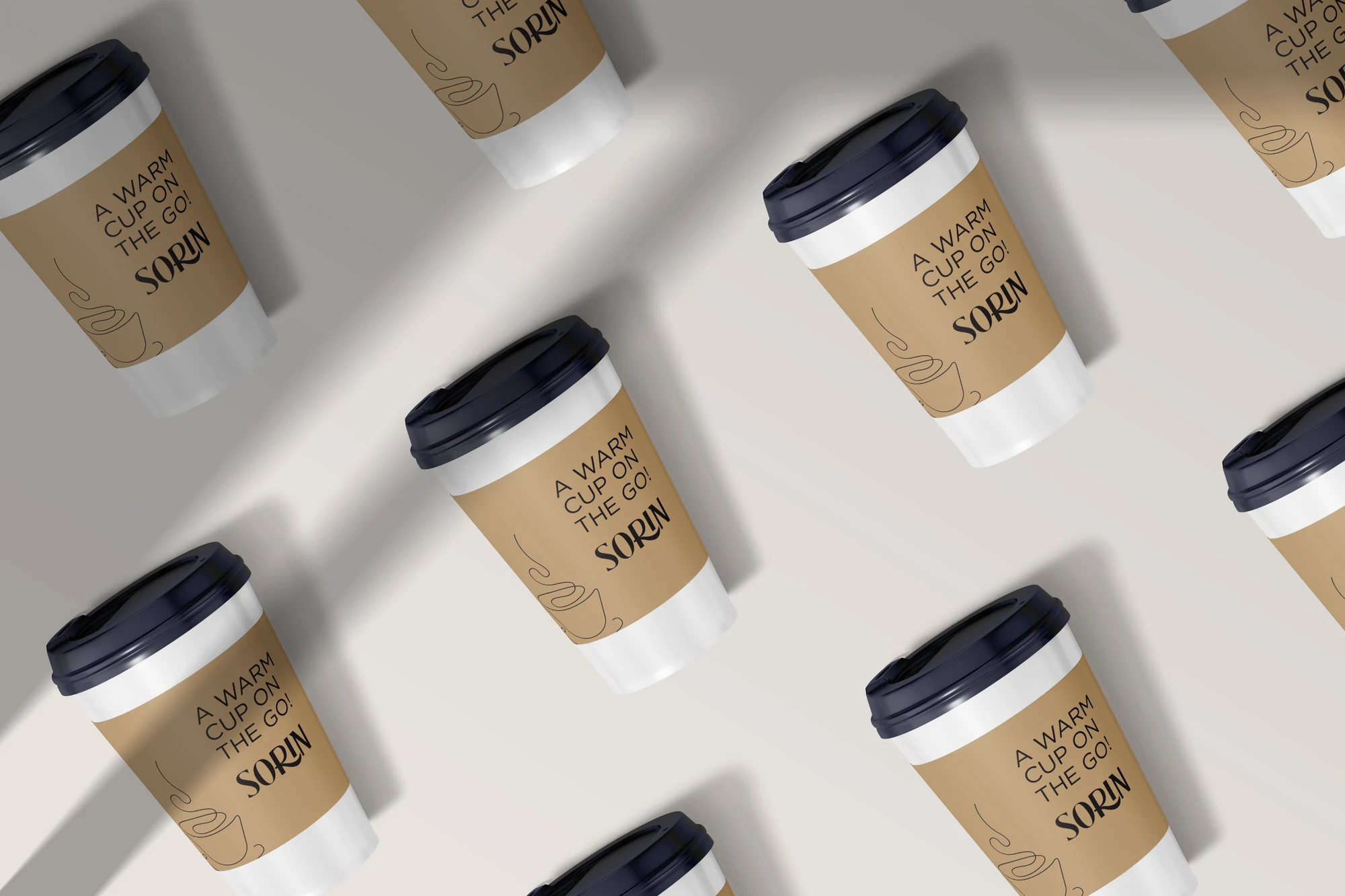 Takeaway cups: the line from the sticker, on the sleeve.