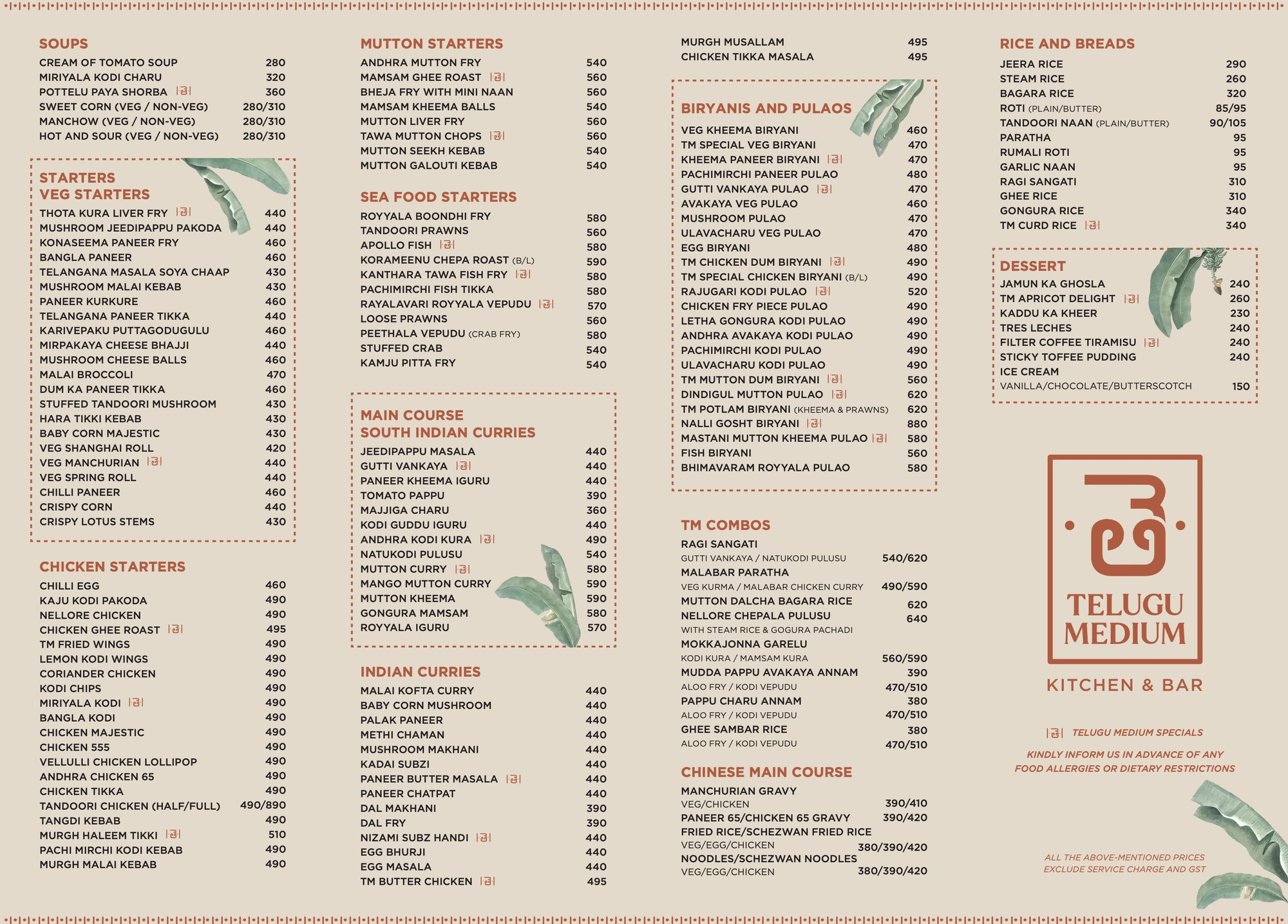 Food menu, Telugu Medium, food & beverage branding by Blue Owl Design Studio, Hyderabad